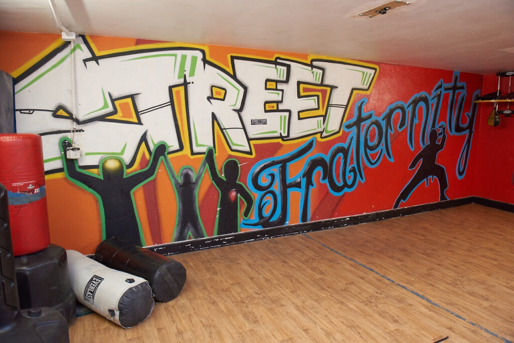 A graffiti wall at the Street Fraternity gym