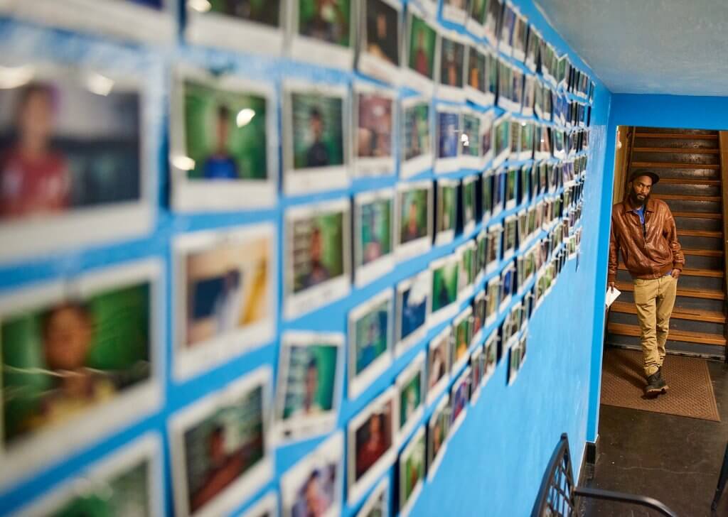 A wall of polaroid photos
