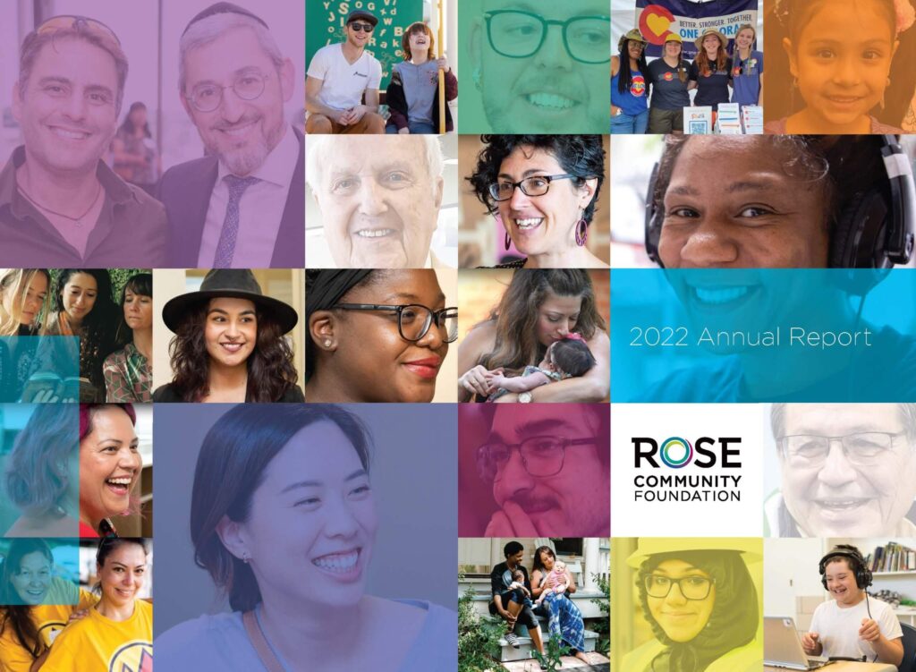 A screenshot of the cover of the foundation's 2022 annual report featuring a handful of candid and posed photos of different people
