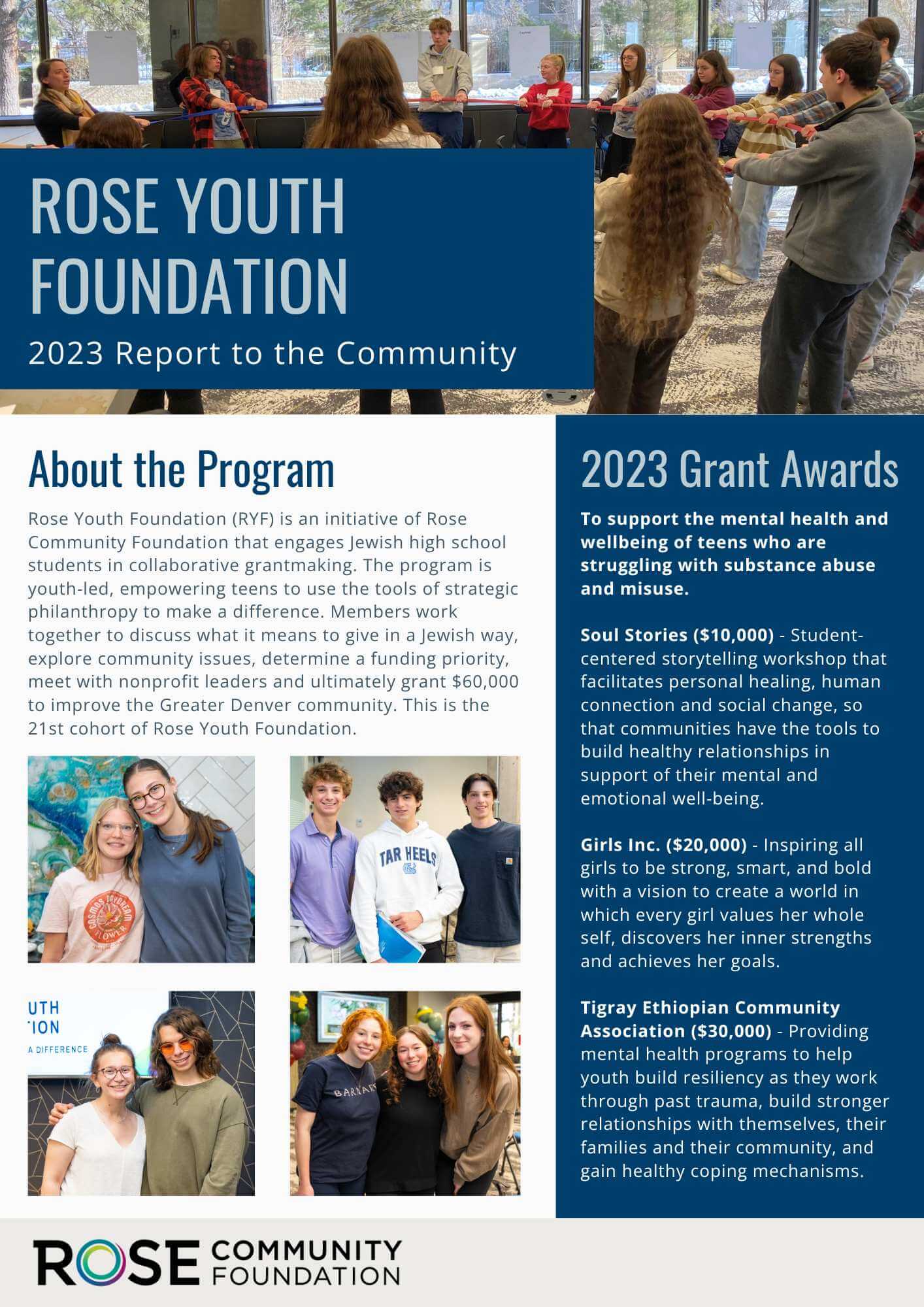 A screenshot of the Rose Youth Foundation 2023 Report to the Community